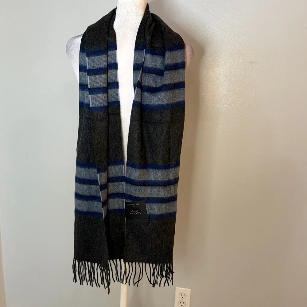 [Club Room] Black/Blue Cashmere Striped Scarf - One Size NWT